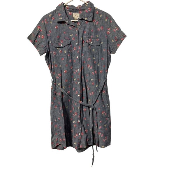 Levi's Dresses & Skirts - Vintage Womens Levi Cotton Short Sleeve Snap Closure Jean Flower Dress Size XL